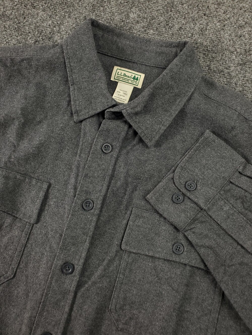LL Bean Chamois Shirt XXL Tall Traditional Charcoal Gray Heather Flannel Pockets